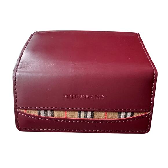 Burberry Burgundy Leather Key  Holder with Nova Check Accents - Picture 3 of 13